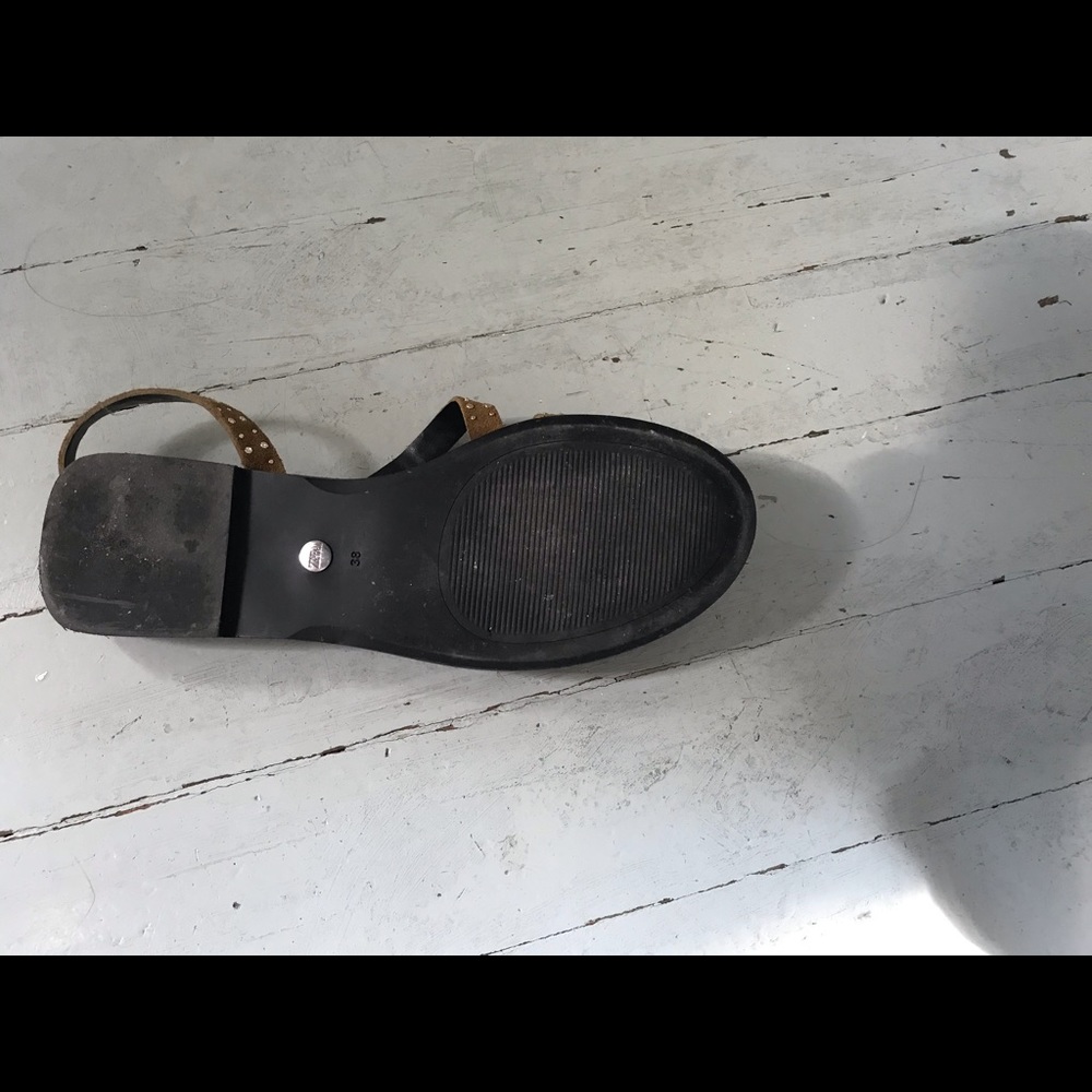 Zara Brown Suede Studded Buckle Flat Sandals - Picture 5 of 5
